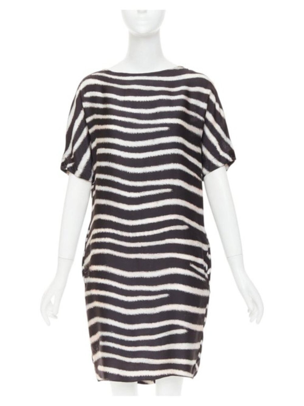 Stella McCartney Zebra Print 100% Silk Tent Mini Dress IT 42